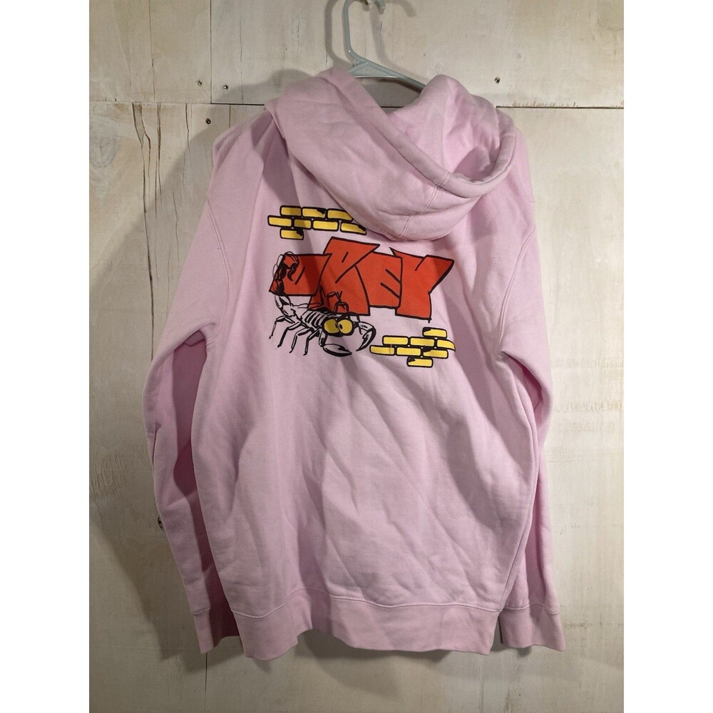 Obey Full Zip Hoodie Mens Sz M Pink Scorpion Graphic Streetwear